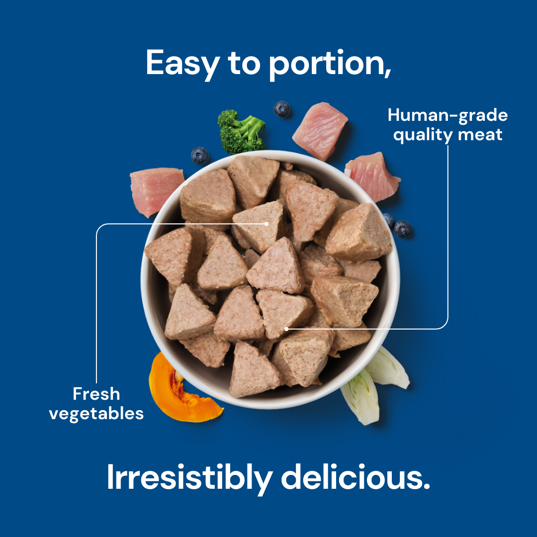Grain-free Raw Turkey Nuggets for Puppies 1kg with veggies: easy to portion, irresistibly delicious.