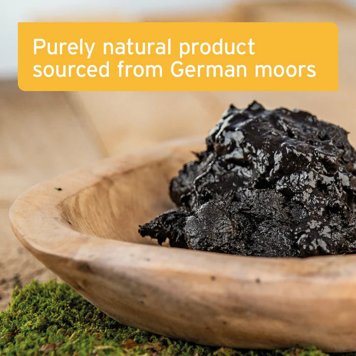 Aniforte Mineral Moor Mud 300g: Dark, natural humic acids in a wooden bowl; sourced from German moors.