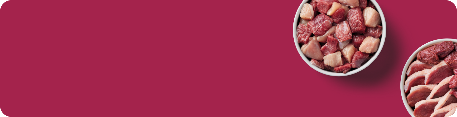 Two bowls of raw meat slices on a red background, partially visible at the image's edge.