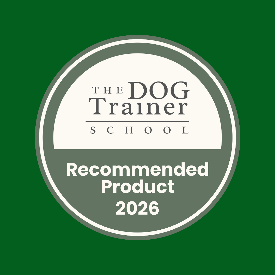 Circular badge reading "The Dog Trainer School Recommended Gently Steamed Lamb 395g Product 2026" on green.