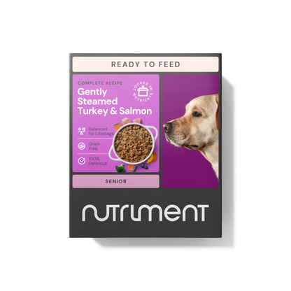 Senior Gently Steamed Turkey & Salmon 395g—nutritious, easy meals for your senior dog.