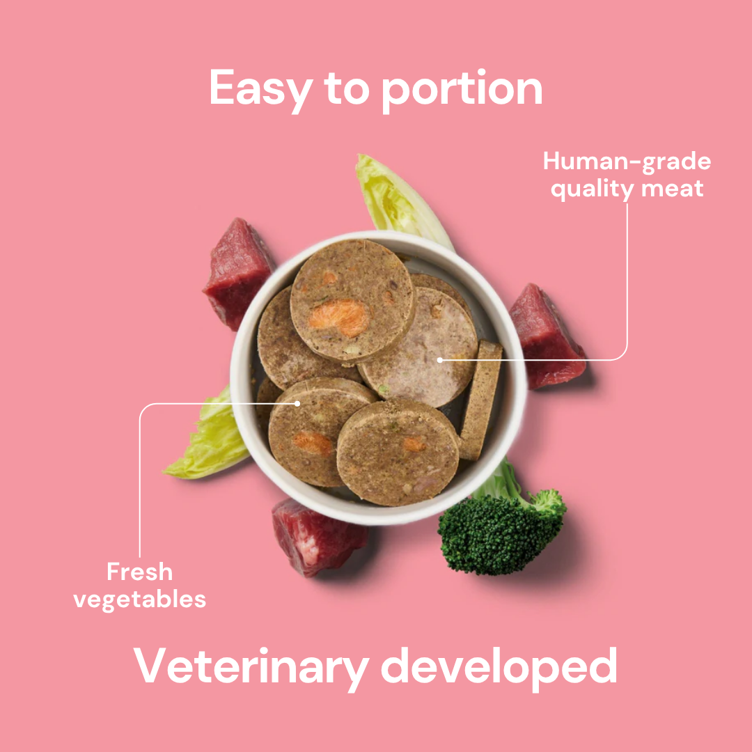 Fresh Medallions - Beef 800g: gently cooked dog food with meat, veggies, easy to portion, human-grade meat.