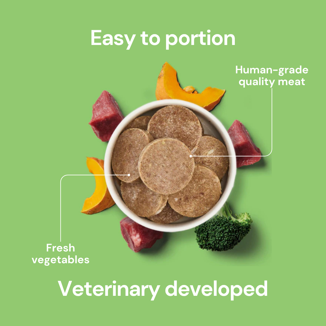 Fresh Medallion Bundle (8 x 800g): gently cooked dog food with meat, pumpkin, broccoli; ideal for sensitive dogs.