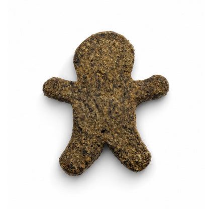 A single Gourmet Gingerbread Men 5pcs turmeric dog treat with a textured, speckled surface.