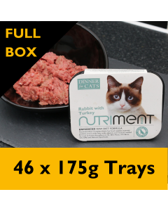 Nutriment Dinner for Cats Rabbit with Turkey Raw Cat Food, 46 x 175g Trays - FULL BOX