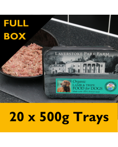Laverstoke Organic Lamb with Tripe Raw Dog Food, 20 x 500g Trays - FULL BOX