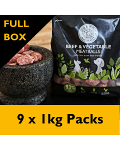 Leo & Wolf Beef & Vegetable Meatballs Raw Dog Food, 9 x 1kg Pack - FULL BOX