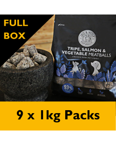 Leo & Wolf Tripe, Salmon & Vegetable Meatballs Raw Dog Food, 9 x 1kg Pack - FULL BOX